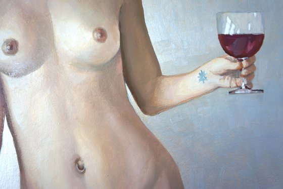 Nude with glass wine