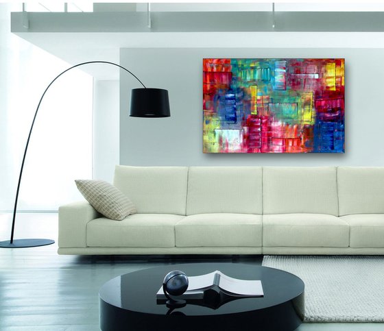 "Shape Up" - FREE SHIPPING to the USA - Original PMS Geometrical Abstract Oil Painting On Canvas - 36" x 24"