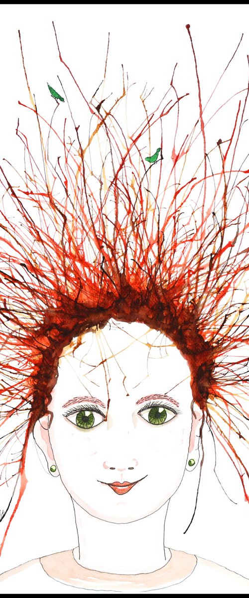 Bad Hair Day, green birds by Mariann Johansen-Ellis