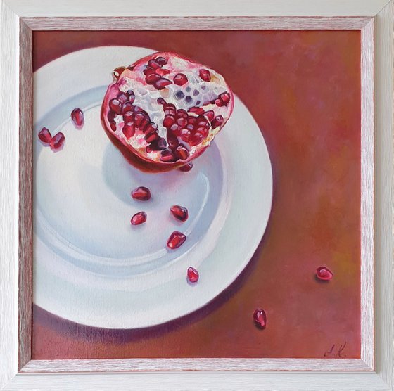 "Secret passions."  pomegranate still life  liGHt original painting  GIFT (2021)