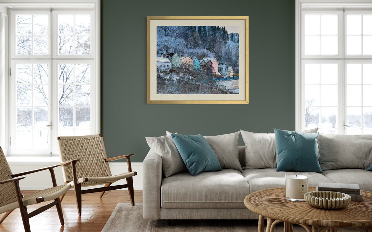 Colourful Houses In The Foot Of The Mountains By Nadezda Stupina, 29 X 24, Artwork For Sale On Artfinder