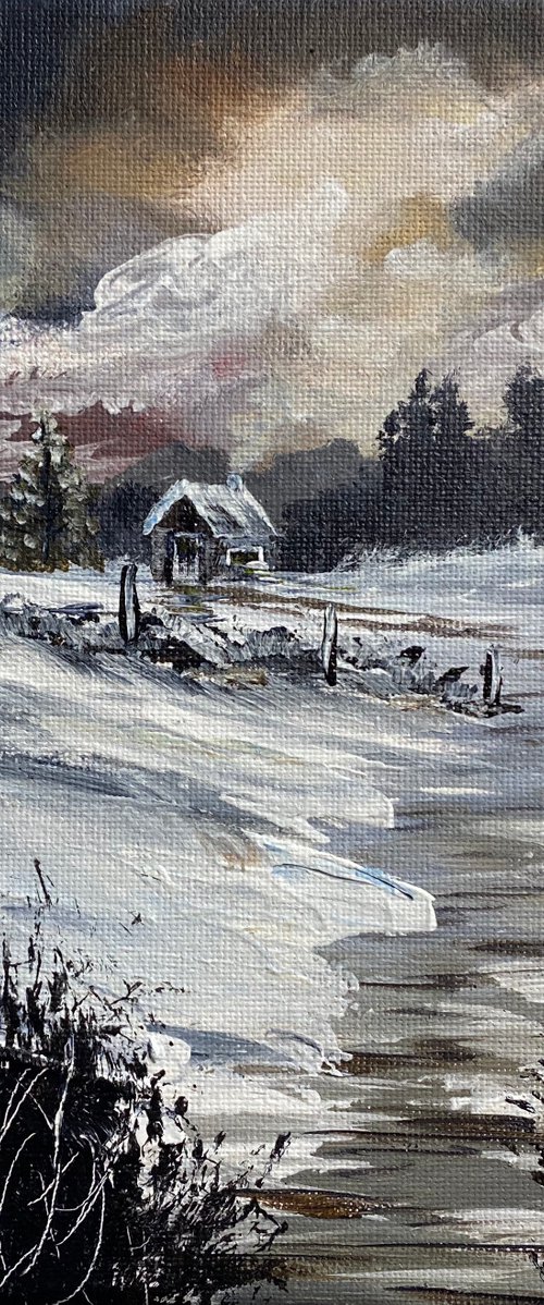 Cottage in the snow. Commission by Marja Brown