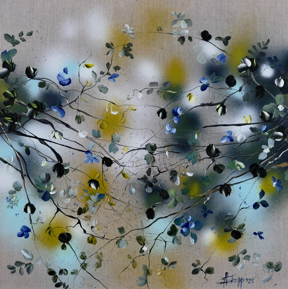 Impressionistic Botanical Acrylic Painting By Anastassia Skopp, 31 X 31, Breathing In, Original Artwork