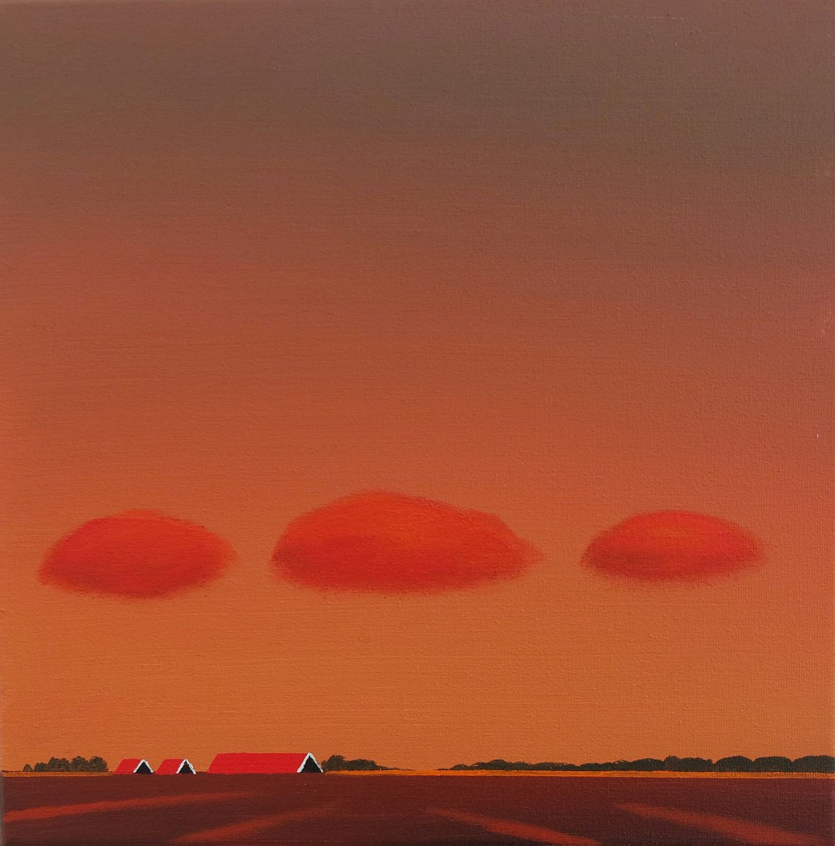 Surrealistic Acrylic Painting , Travelling Clouds (April) By Nelly Van Nieuwenhuijzen, 12 X 12, Artwork For Sale On Artfinder