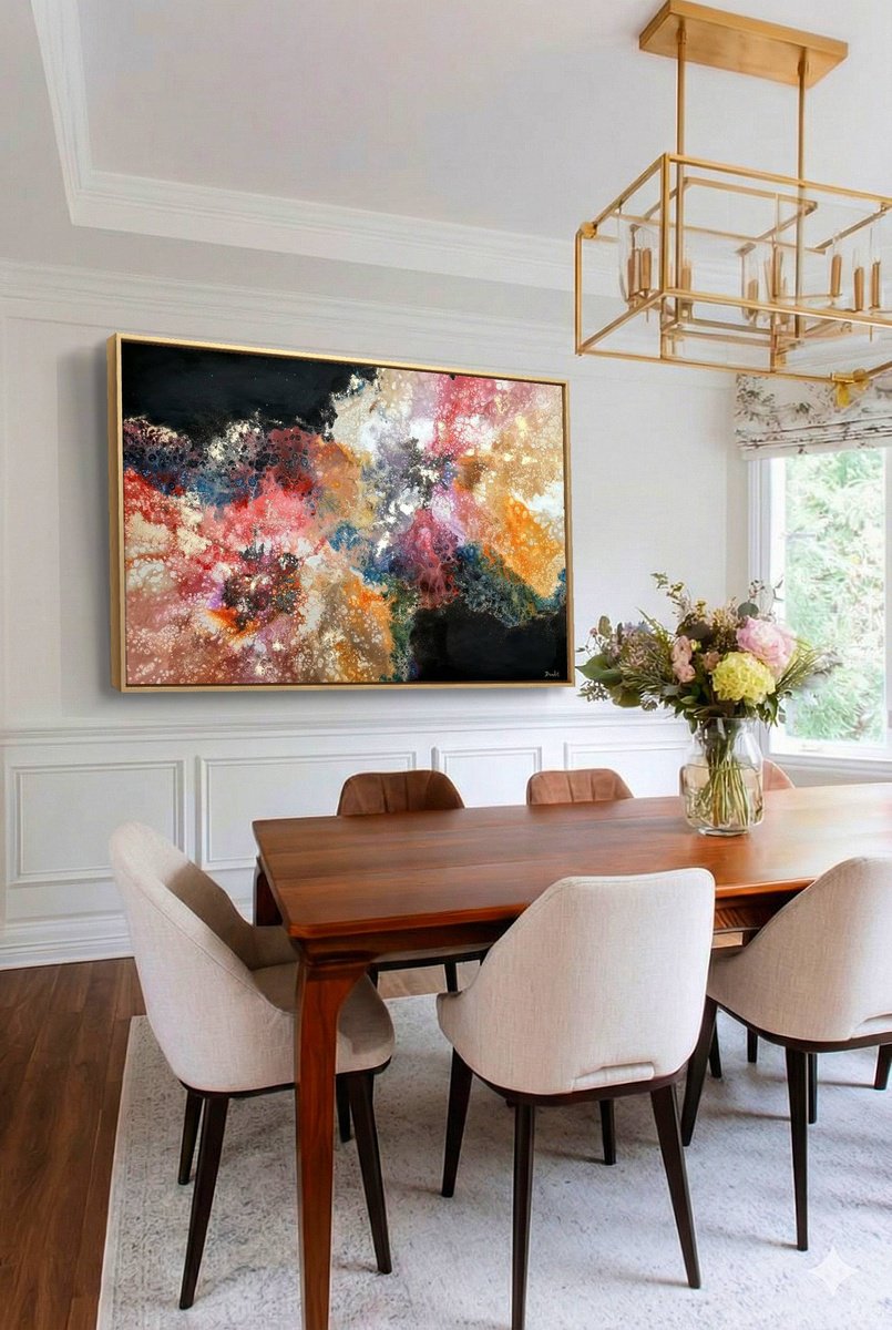 Abstract Acrylic Painting By Eleni Denart, 59 X 39, Dark Flora, Original Artwork