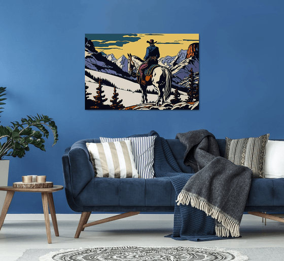 Cowboy in the snowy mountains | 31,5"x47,2" (80x120 cm)