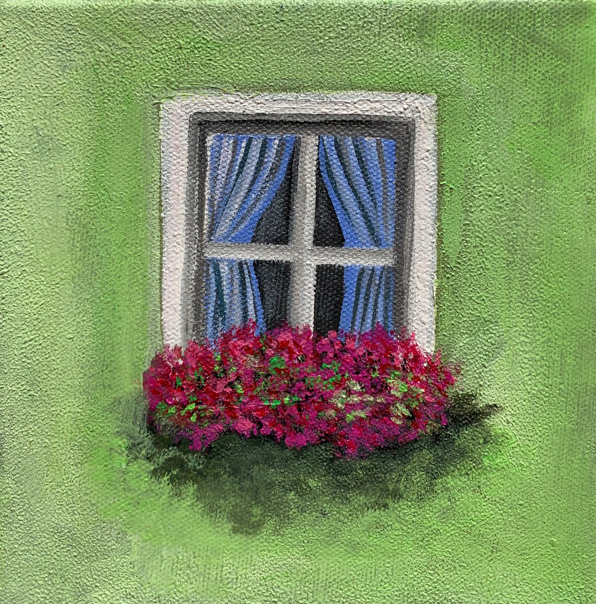 Window with flowers ! Miniature painting by Amita Dand
