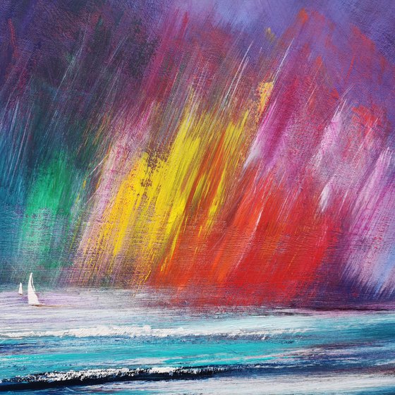 "Chasing Rainbows" - Cornish Seascape, Art, Skyscape