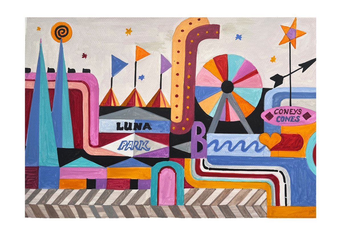 Urban And Pop Acrylic Painting , Coney-Island_01 By Andre Baldet, 17 X 12, Artwork For Sale On Artfinder