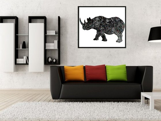 Big Rhino, Framed Artwork, 16" x20"(40x50cm)