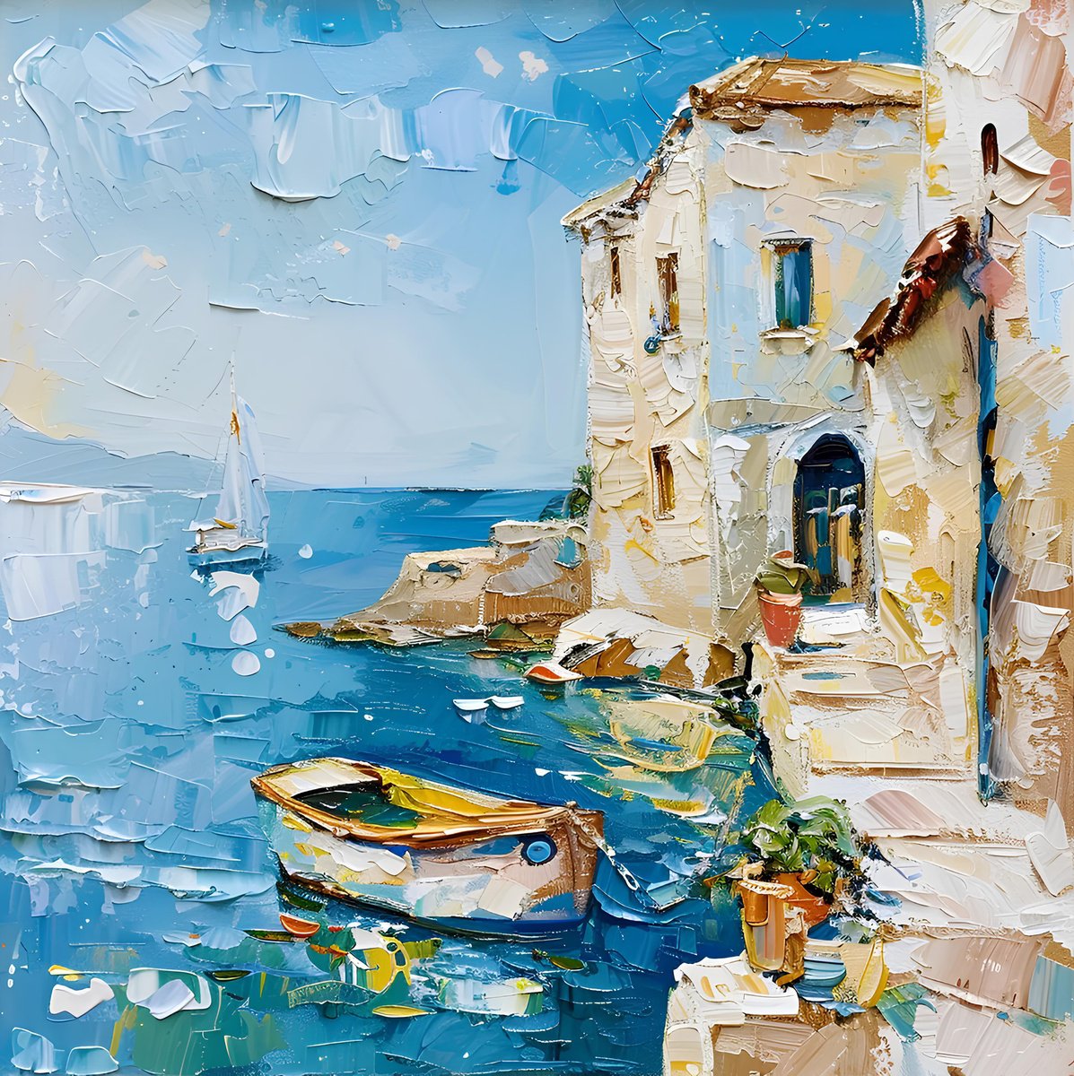 Impressionistic Landscape Screenprint By Elena Avanesova, 20 X 20, Mallorcatherapy. Reset, Original Artwork