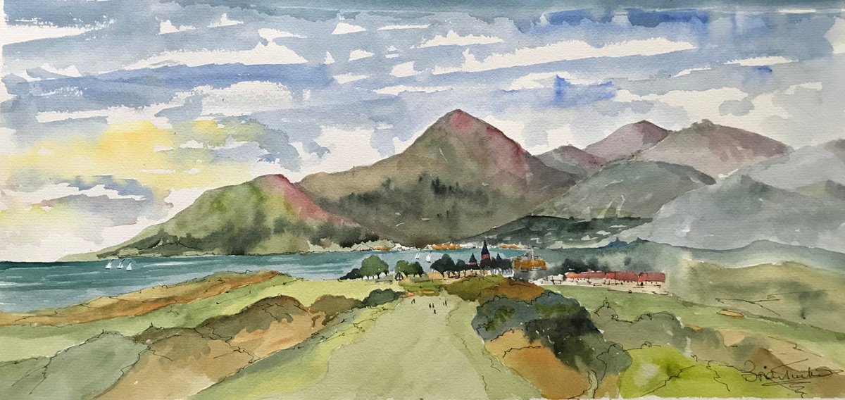Impressionistic Landscape Watercolour By Brian Tucker, 21 X 10, The Mourne Mountains, Original Artwork