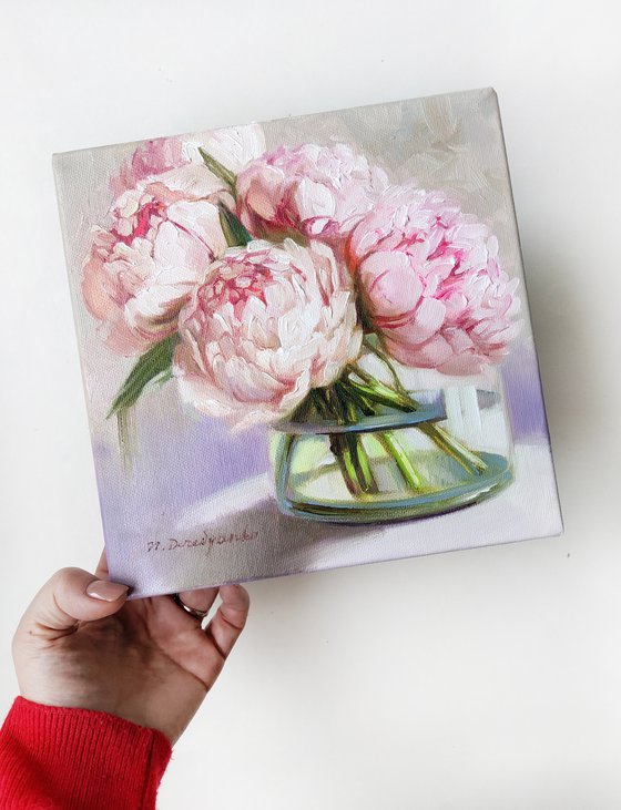 Peony painting original, Peony wall art, Flowers art canvas painting, Small paintings on canvas