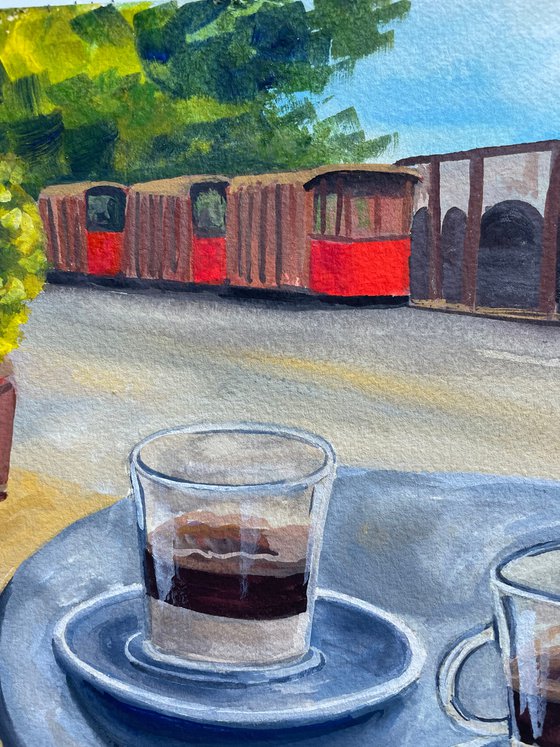 Coffee Original Gouache Painting, Spain Illustration, Europe Wall Art, Travel Gift