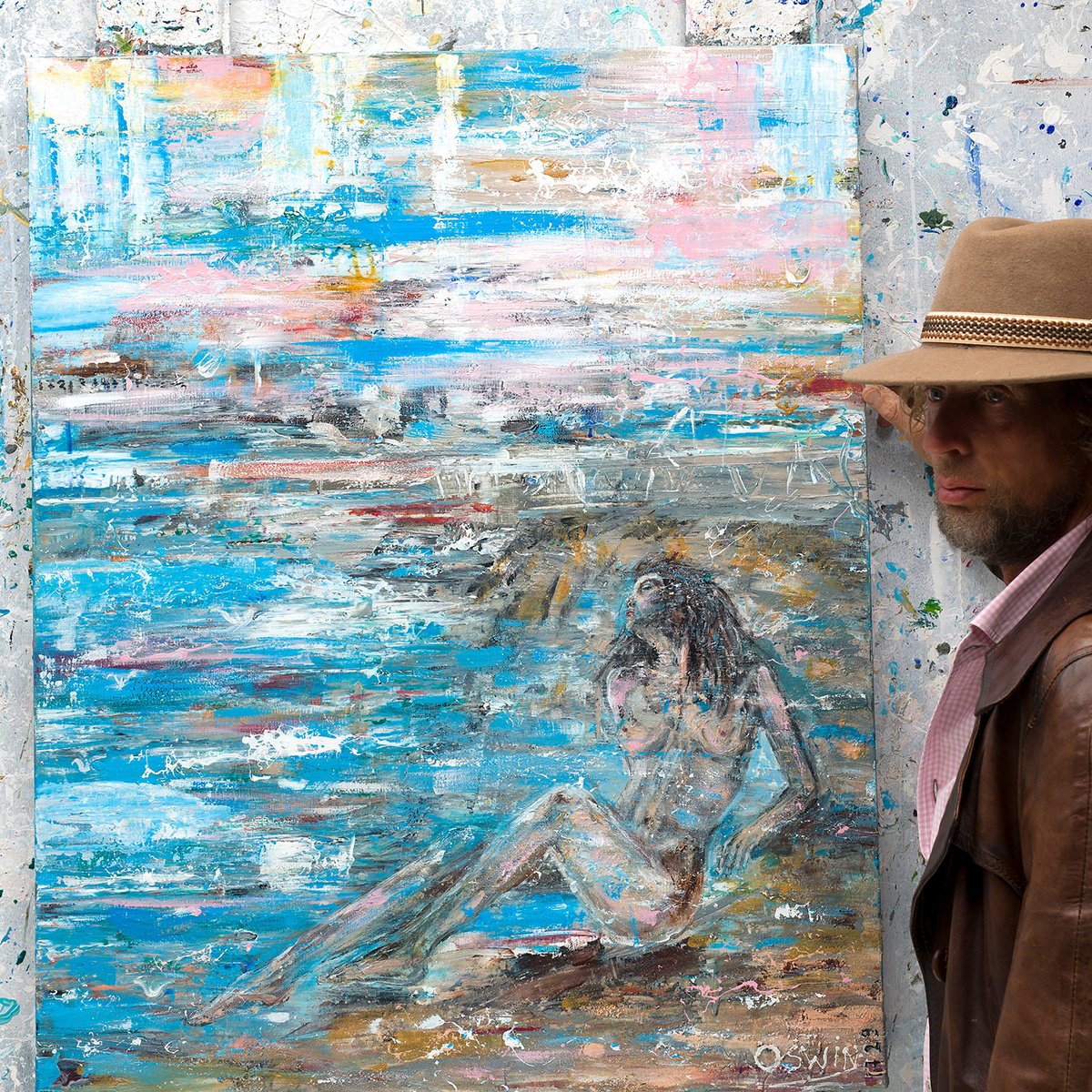 Expressive Landscape Acrylic Painting By Oswin Gesselli, 31 X 39", Female Nude & Sea: Dreams At The Sea - Oswin Gesselli, Artfinder