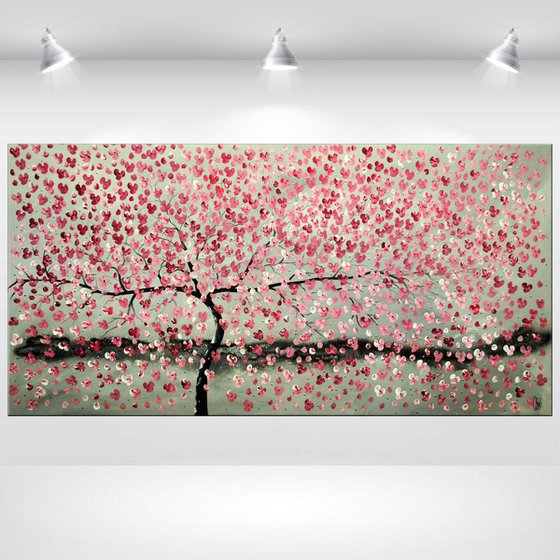 Wunschbaum - Supersize acrylic abstract painting cherry blossoms nature painting canvas wall art
