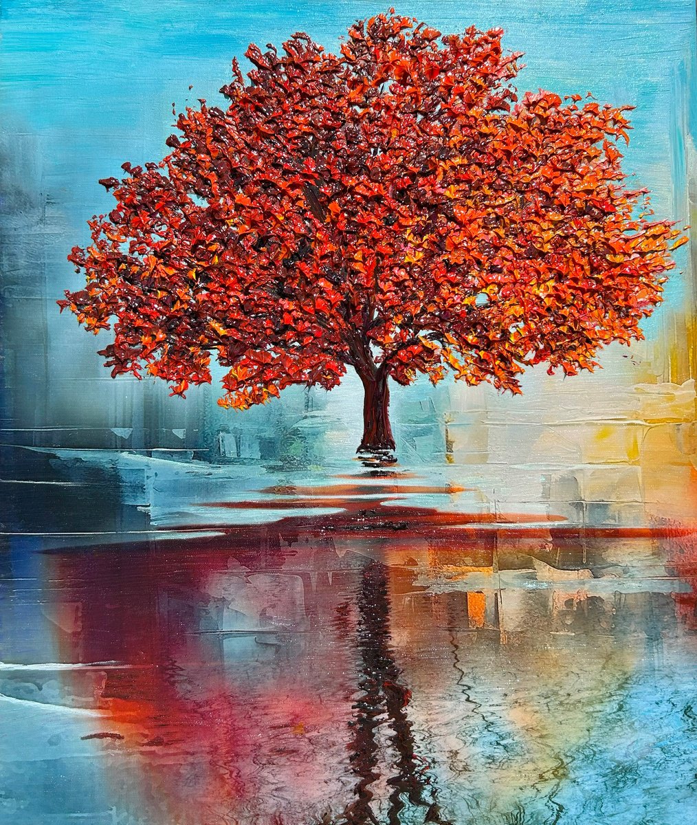 Abstract Landscape Oil Painting By Kenneth Halvorsen, 24 X 30", Autumnal Glow, Original Artwork