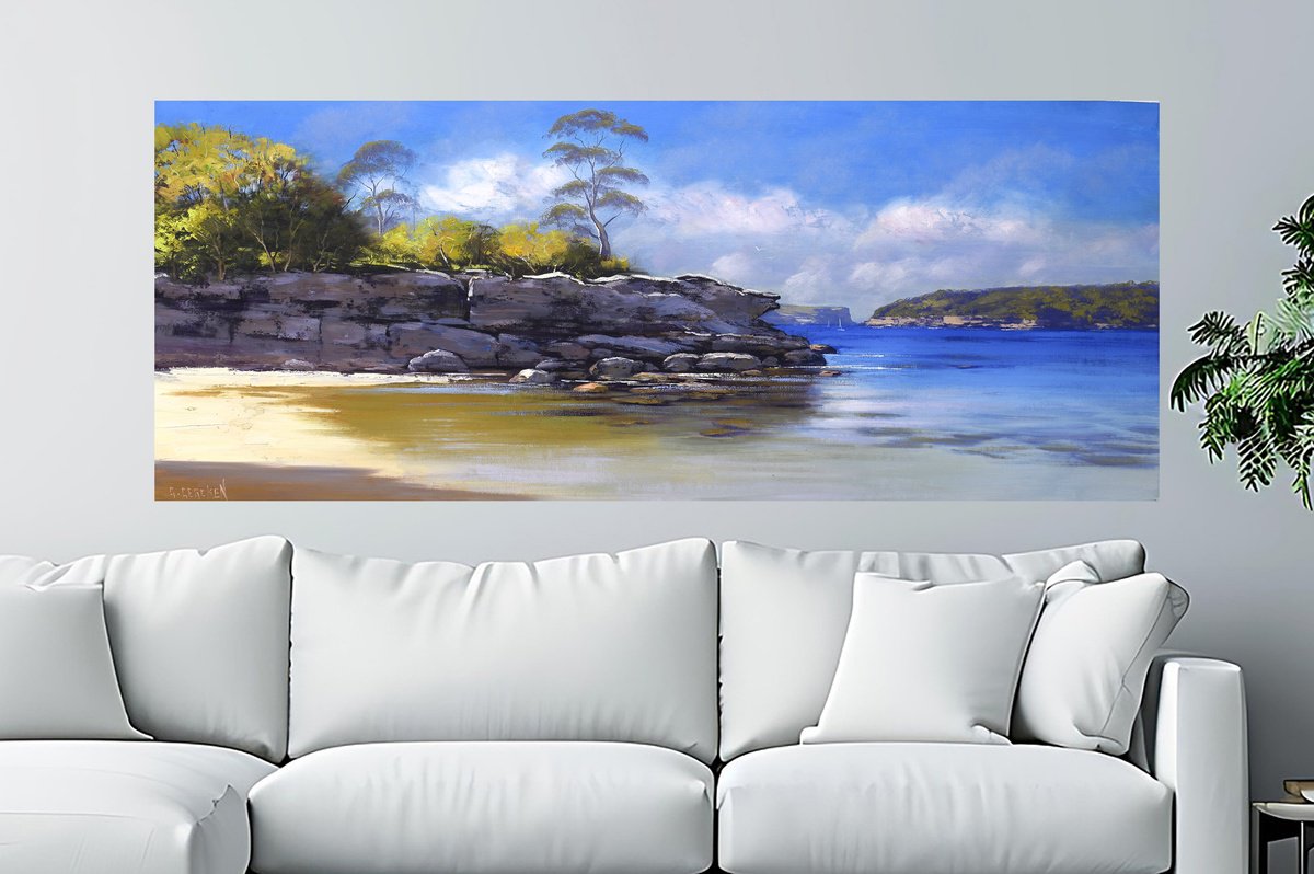 Sydney Harbour Beach By Graham Gercken, 38 X 20, Artwork For Sale On Artfinder