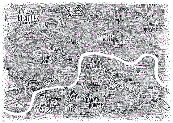 Music Map Of London (A2, Pink Accent)