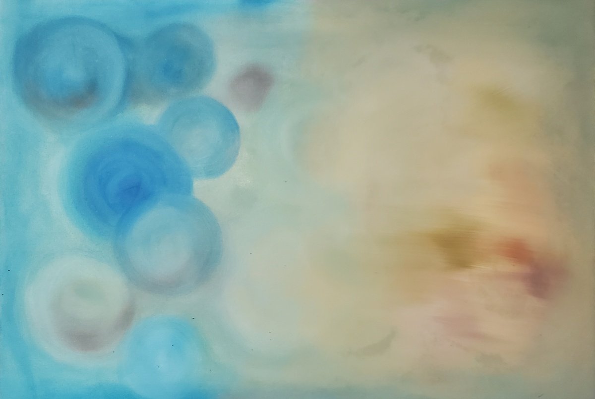 Expressive Abstract Oil Painting By Rebecca Hodel, 38 X 26", Bubbles: Original Oil Painting, Original Artwork