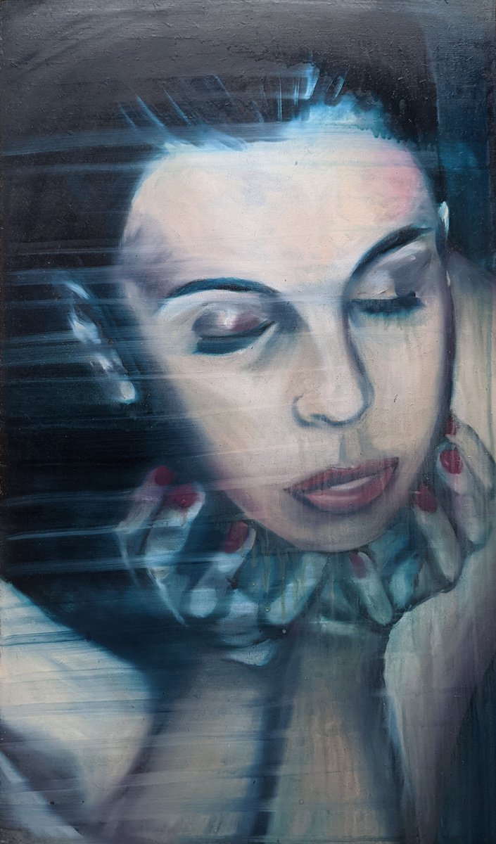 Expressive Portrait Oil Painting By Dianne Bowell, 13 X 22, Her Joy Was Complete, Original Artwork