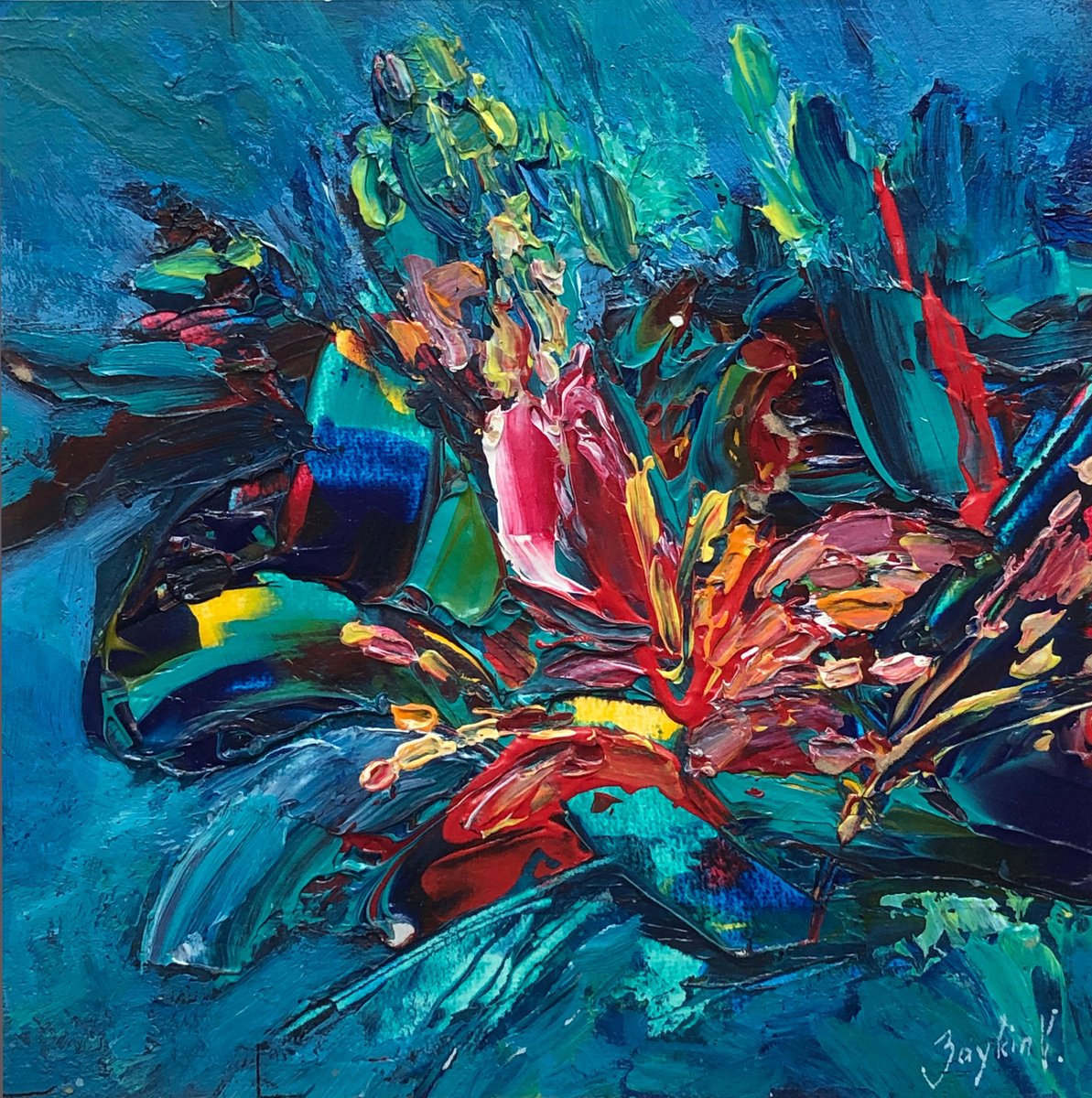 Impressionistic Botanical Oil Painting By Viacheslav Zaykin, 8 X 8", Flowers., Original Artwork