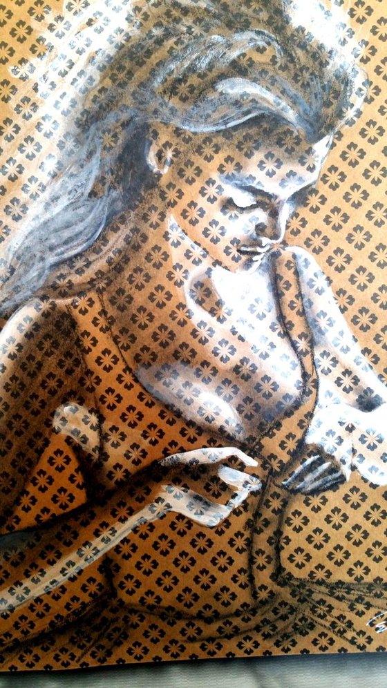 "Lana"Original gouache  painting on  kraft design paper 30.5x30.5 cm.