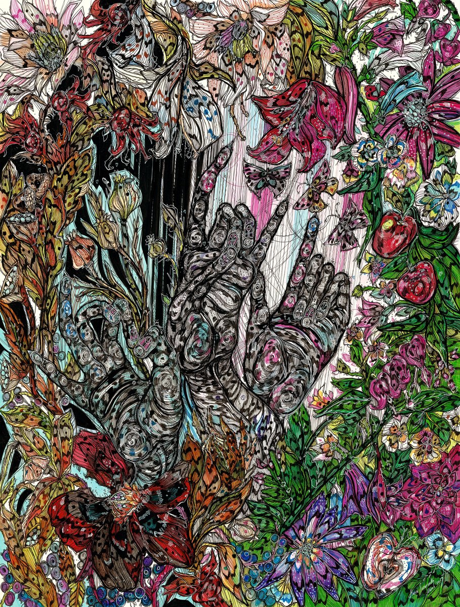 Impressionistic Botanical Drawing By Maria Susarenko, 26 X 33", Blooming Spring, Original Artwork