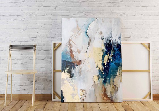 "Flow 4" Abstract acrylic blue gold art