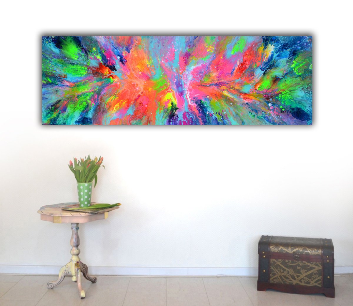 Organic Abstract Acrylic Painting By Soos Tiberiu, 47 X 16", Flowing Energy 34, Original Artwork