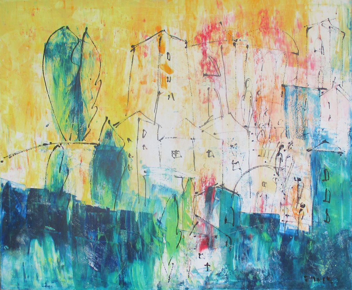 mediterrian citylife xl Oilpainting 39,4 x 47,3 inch by Sonja Zeltner-Muller