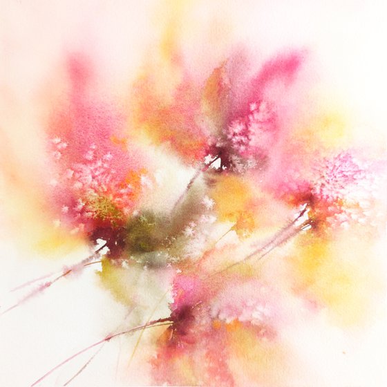 Abstract floral painting, watercolor "Summer fowers"