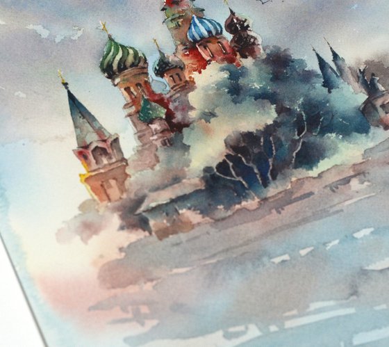 Moscow, St. Basil's Cathedral, Russia in watercolor