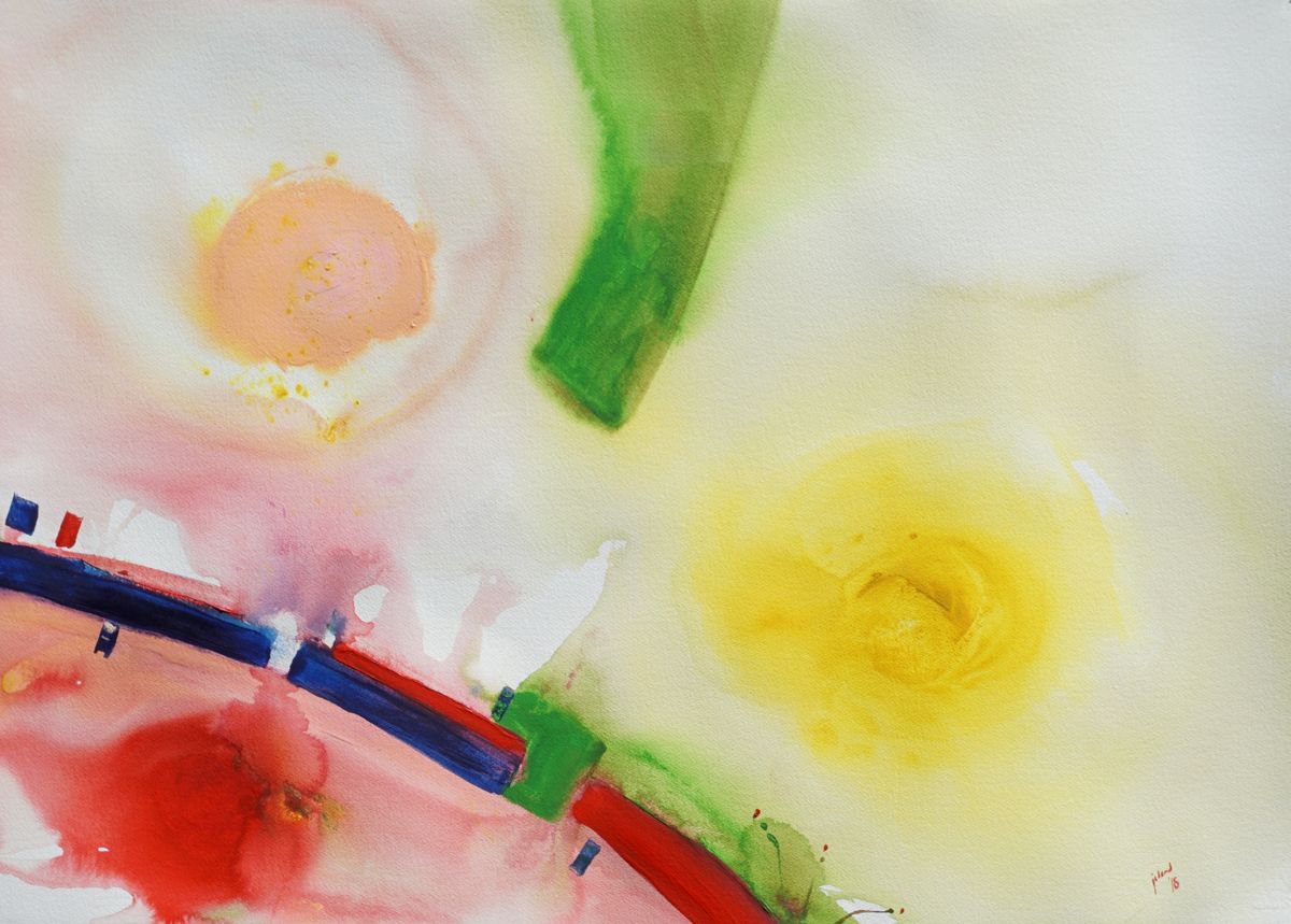Abstract Watercolour By Jelena B, 41 X 30, Summer Landscape In My Room ~104X75Cm/41X29.5In, Original Artwork