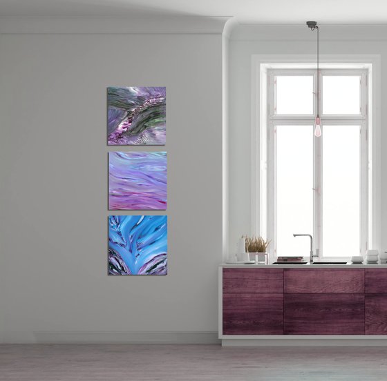 Mantra therapy - Full Series  - Triptych n° 3 Paintings, Original abstract, oil on canvas