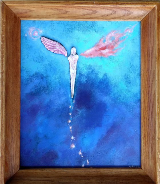 Unfinished angel. Original mixed media painting