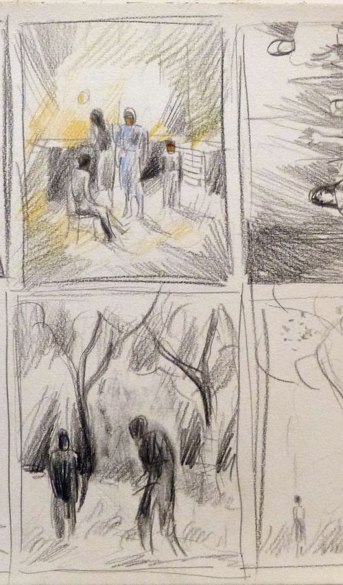 Story Board 1, pencil on paper 42x29 cm by Frederic Belaubre