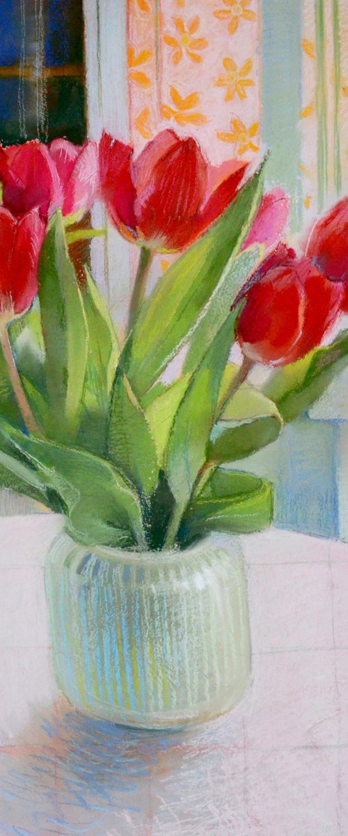 Red tulips at my house by Alexandra Sergeeva