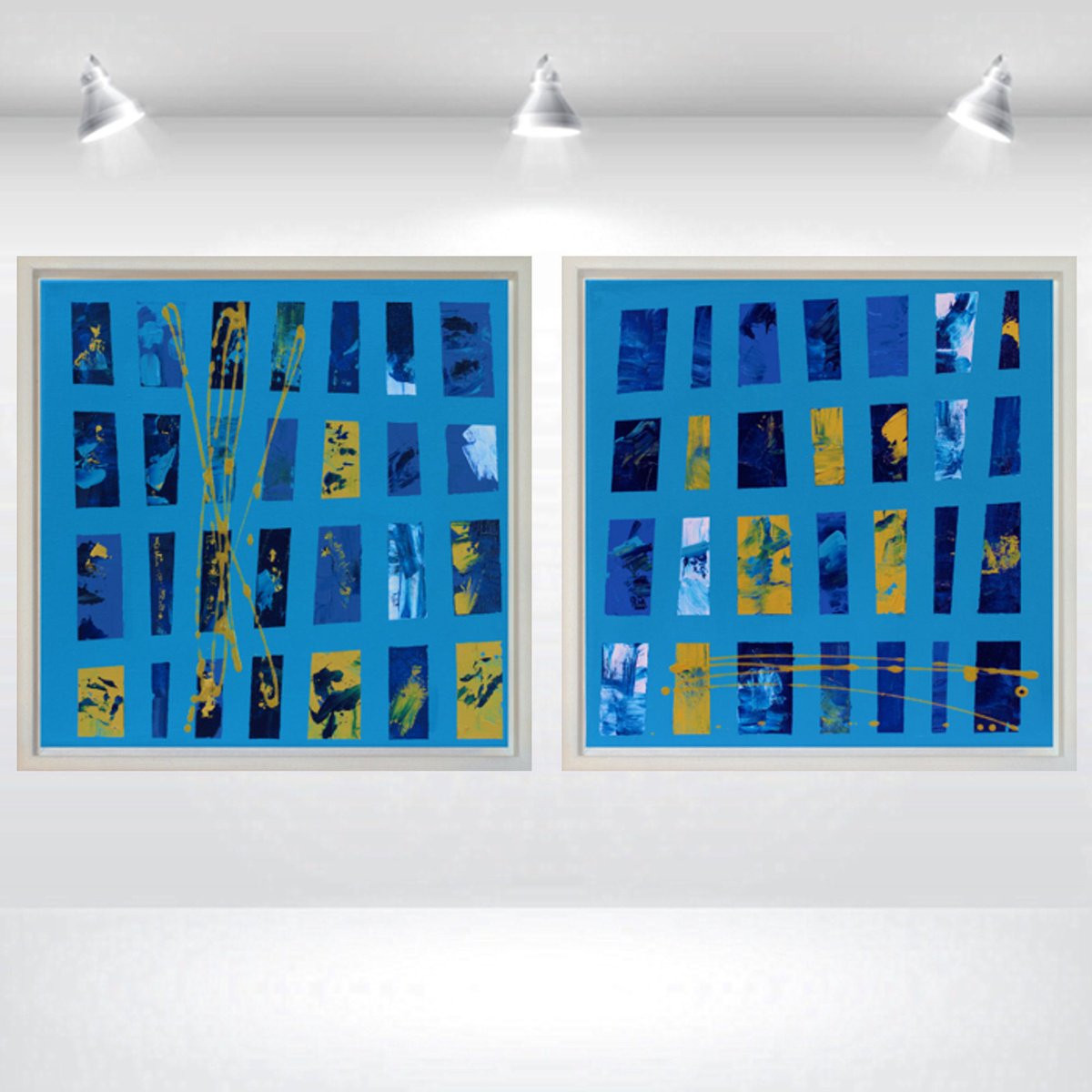 Abstract Acrylic Painting By Edelgard Schroer, 26 X 13, Blue Pulse, Original Artwork