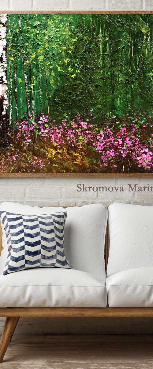CONIFEROUS FOREST - Beautiful pine trees. Birch trees. Blooming tea. Pink. Thicket. Open spaces. Travels. by Marina Skromova