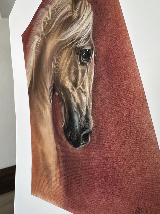 A portrait of a beautiful red horse