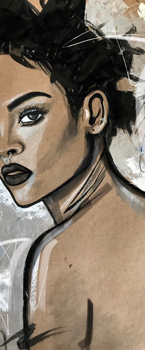 Original acrylic artwork, painting of Rihanna on craft paper by Leysan Khasanova