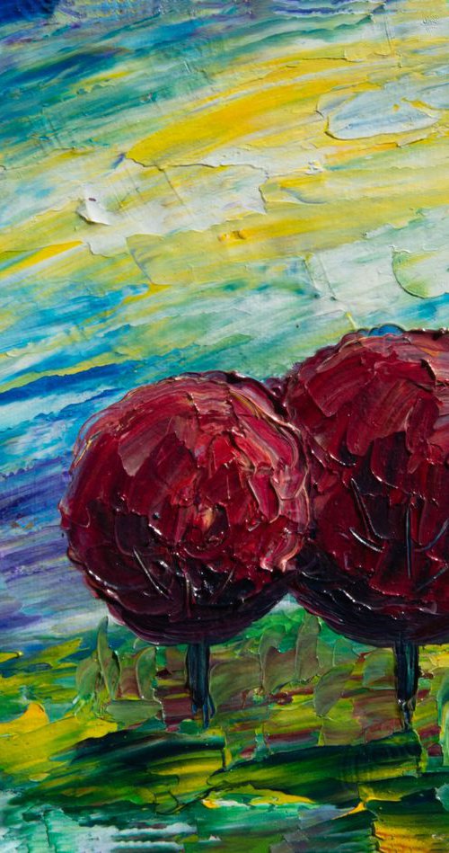Red Trees Abstract  - 10" x 8" x 0.5" by Lena Owens at OLena Art