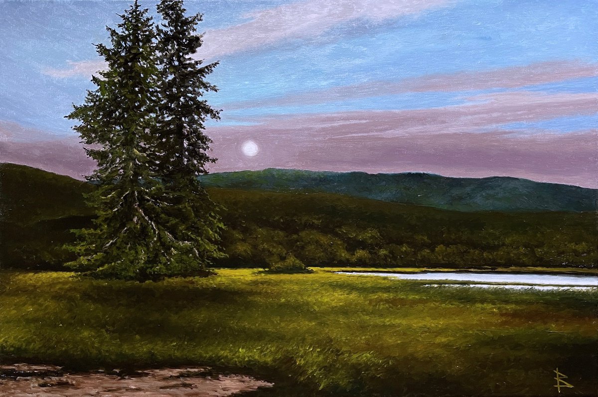 Impressionistic Landscape Oil Painting By Oleg Baulin, 24 X 16", Quiet Place, Original Artwork