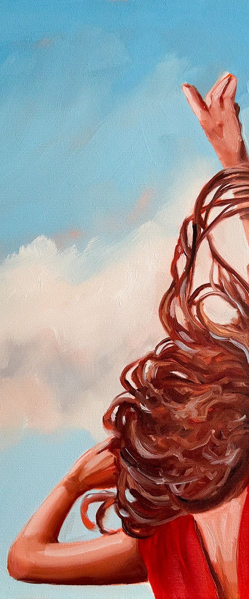 Wind in Her Hair - Retro Redhead Woman Painting by Daria Gerasimova