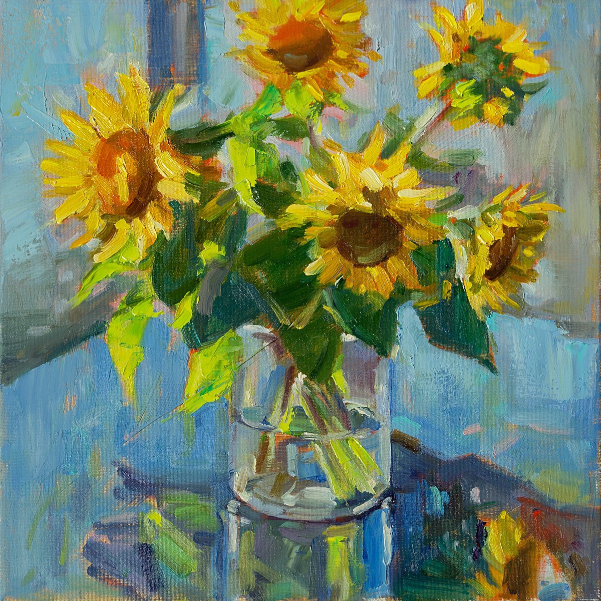 Impressionistic Still Life Oil Painting By Daria Zavadenko, 12 X 12, Sun-Kissed Bloom, Original Artwork