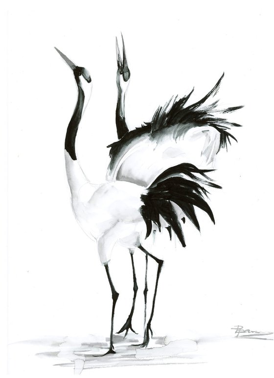 Set of 4 dancing cranes