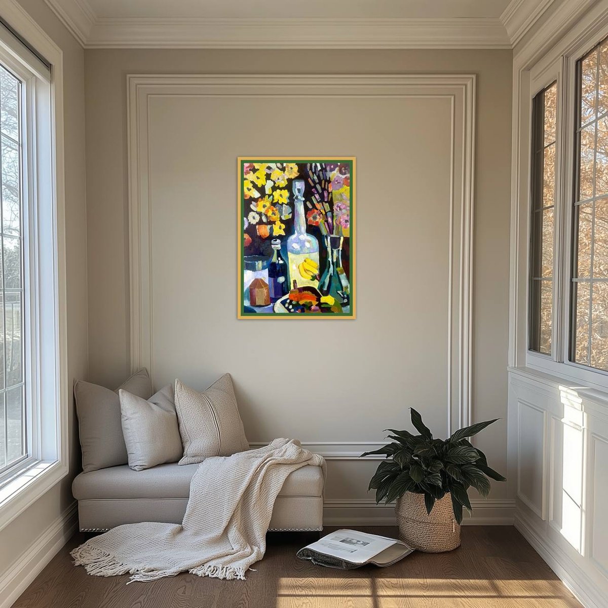 Impressionistic Still Life Oil Painting By Tatiana Fedorovskaya, 20 X 28", Brandy In The Sunset, Original Artwork