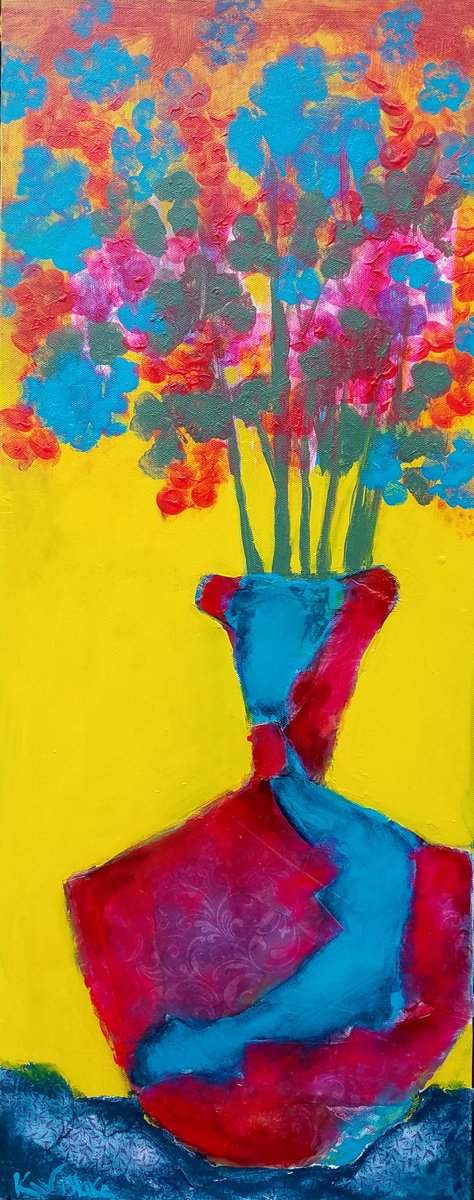 Impressionistic Still Life Painting By Kevin Blake, 9 X 24", Vintage Floral, Original Artwork