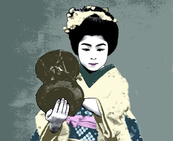 Young Geisha with a small Drum